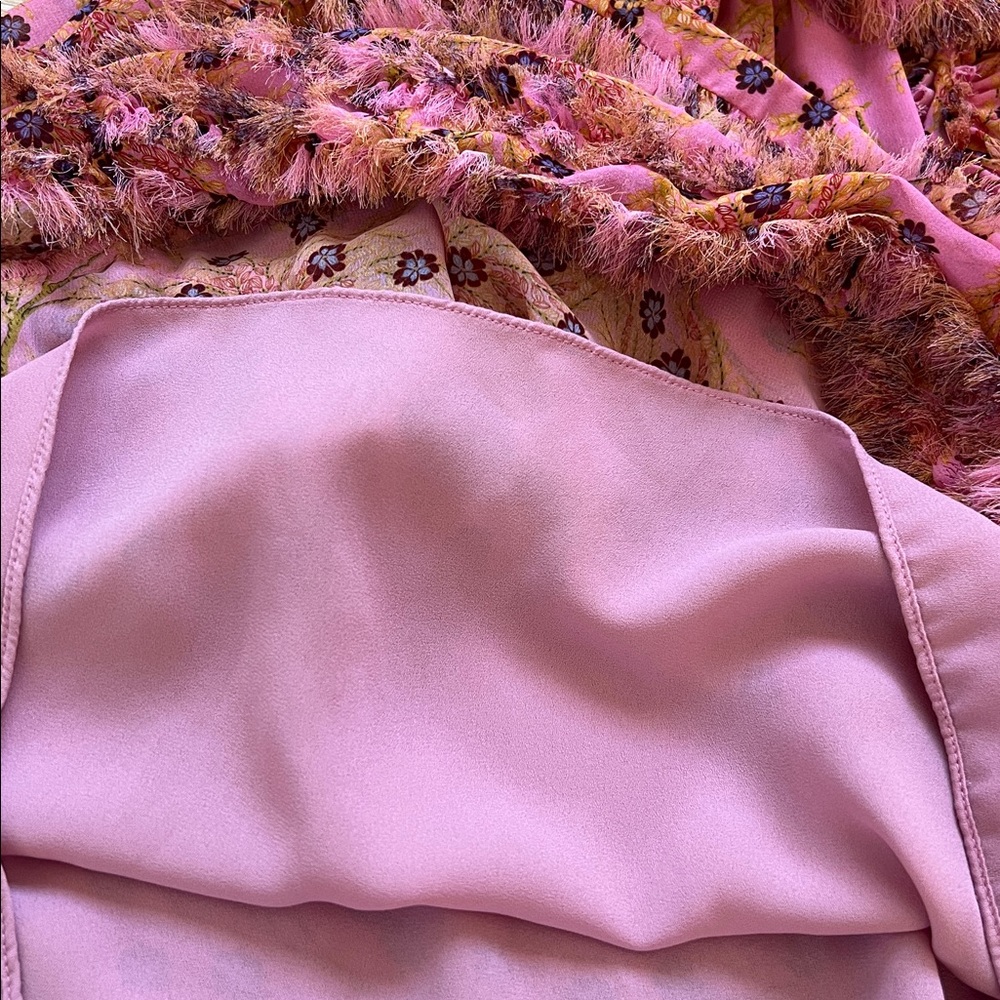 ALEXIS Karina Pink Floral Dress Ruffles Long Sheer Sleeves Size Small - Picture 10 of 12